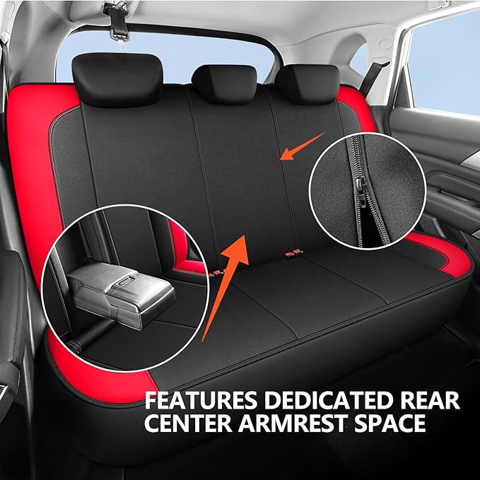 Waterproof Car seat Covers Full Set, Premium EVA Neoprene Lining Seat Covers, Airbag Compatibable,Universal Automotive Comfort Protection for Most Cars,Trucks,SUVs(Black Red 816)