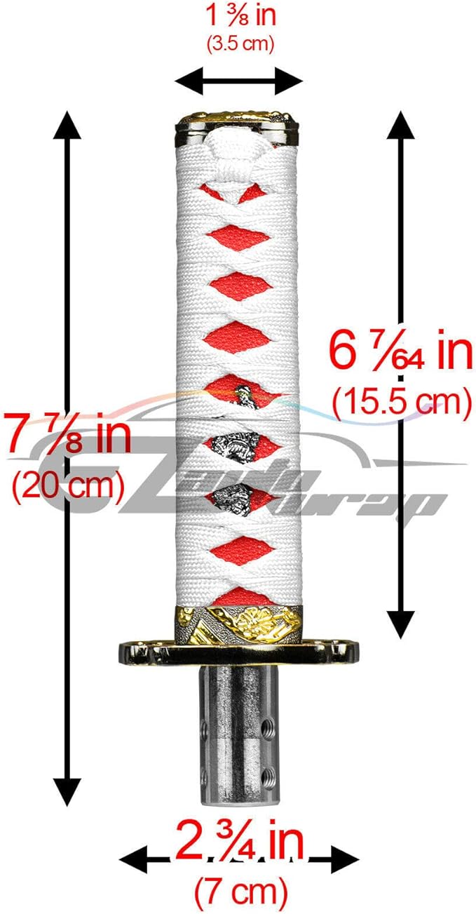 EZAUTOWRAP 15cm White Red Shift Knob Samurai Sword Alloy Katana with Adapter Universal