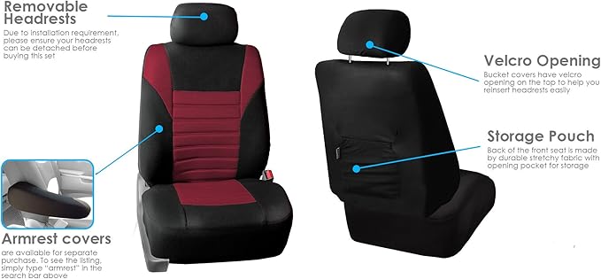 FH Group Automotive Car Seat Covers Full Set Premium 3D Air Mesh Front Seat Covers, Airbag Compatible & Split Bench Cover Universal Fit Interior Accessories for Cars Trucks and SUVs - Burgundy
