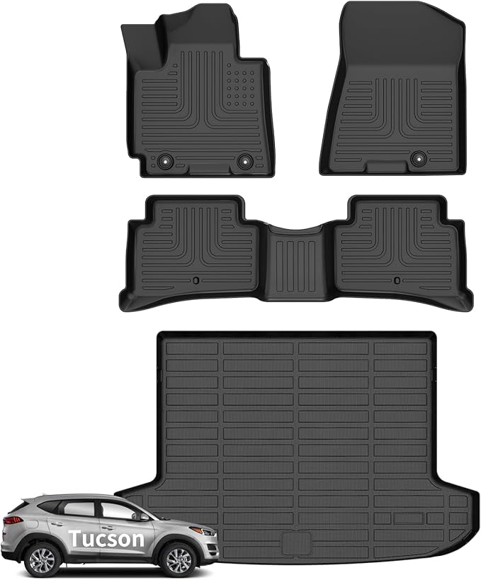 Wayhigh-for Hyundai Tucson 2016-2021 (No Hybrid Models) All Weather Floor Mats and Cargo Mat Set TPE Car Mats Waterproof Heavy Duty Rubber Floor Liners Tucson Accessories