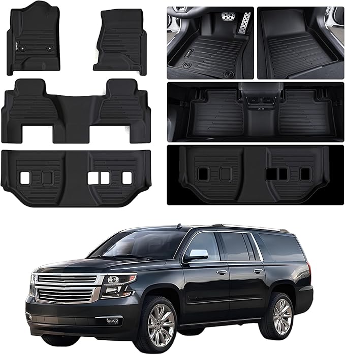Floor Mats for 2015-2020 Chevy Suburban Only 8 Seats (2nd Row Bench Seats) TPE All Weather Protection Car Floor Liners Accessories