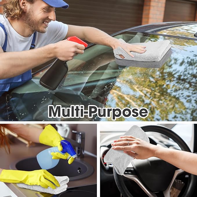 Shimeyao 30 Pcs Edgeless Microfiber Plush Towels for Cars Detailing Drying Wash Polishing Absorbent Cleaning Cloths, 500 GSM, 16 x 16 Inch(16 x 16 Inch,Light Gray,30 Pcs)