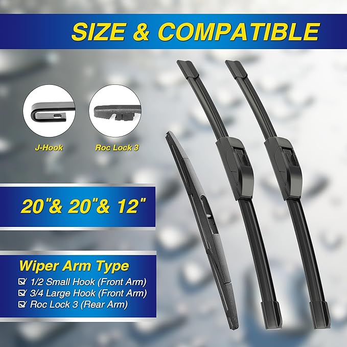 5 PLUS® Silicone Windshield Wipers Replacement for 2009-2014 NISSAN Cube, 2003-2010 HONDA Element Wiper Blades(Set of 3),Automotive Replacement Windshield Wiper Blades For My Car-20"/20"/12"