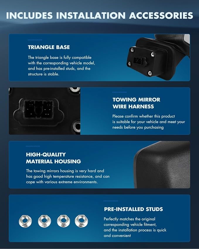 ECCPP Towing Mirrors Tow Mirrors Compatible With 2019-2023 For Chevy For silverado 1500 Left Right Side With Power Heated Turn Signal on cover puddle light Blind spot light Temp sensor Manual Folding