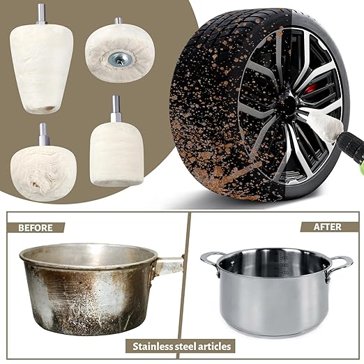 Liliful 18 Pcs 8" Airway Buffing Wheel, Aluminum Wheel Polishing Kit in Diameter 5/8 Inch Arbor Hole, Polishing Compound and Aluminum Metal Rake Kit for Angle Grinder Mirror Finish