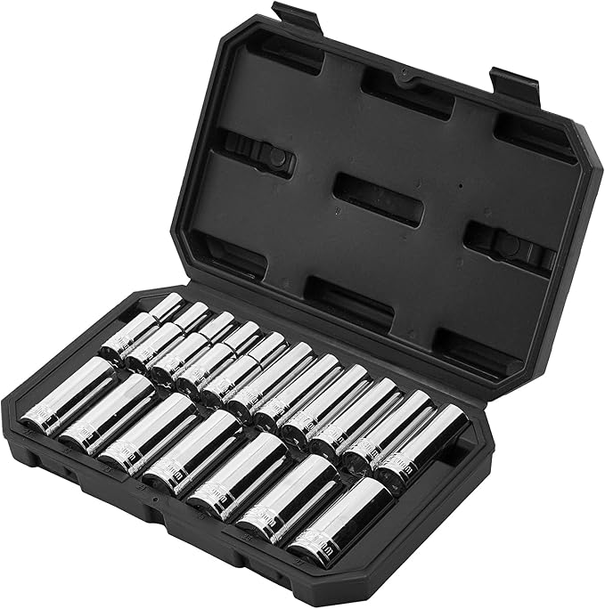 VEVOR Socket Set, 18 Pieces, 1/2 inch Drive Socket Tool Set, Metric Size from 10 to 27 mm, Mechanic Tool Kit with Storage Case, Clear Markings, Chrome Plated CR-V Alloy Steel, for Automotive Repair