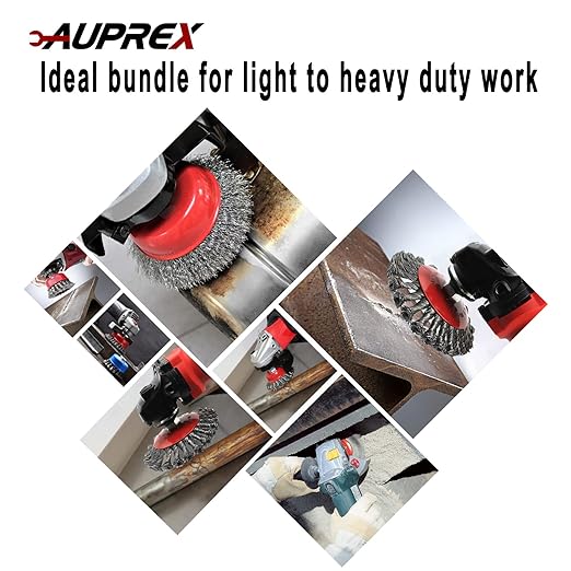 4 Pack Wire Wheel Brush Set for Angle Grinders, 4 & 3 Inch, 5/8'-11 Thread Arbor, Twist Knotted Coarse Crimped Wire Brushes