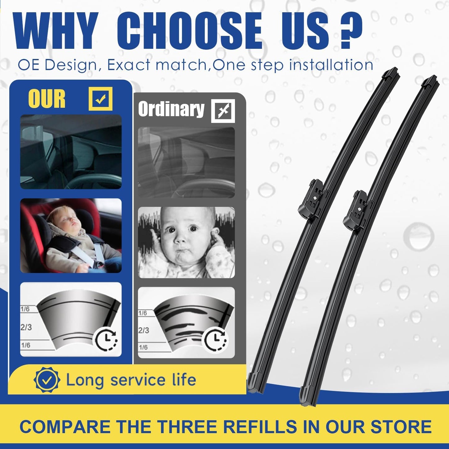 3 Wipers Factory Replacememt For 2018-2021 VW Volkswagen Tiguan Original Equipment Replacement Wiper Blades Set - 24"+22"+14" (Set of 3)