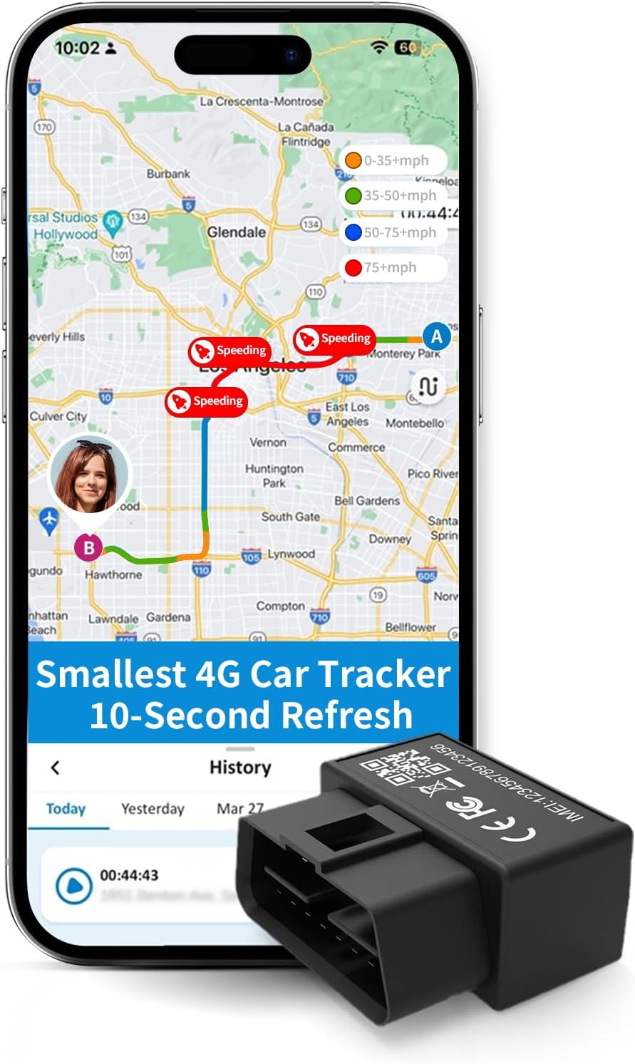 OBD GPS Tracker for Vehicles & Fleet, Plug in Car Tracker, 10-sec Real Time, 1-Year Trip Data, 5-Day Free Trial, Speeding and Driver Behavior Tracker for Teens, Mileage Log, Low Subscription