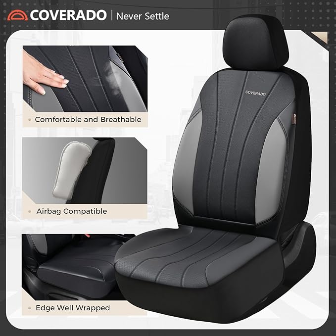 Coverado Seat Covers for Front Seats, Car Seat Covers 2 Pack, Luxury Front Seat Protectors, Auto Seat Covers Universal Fit for Most Vehicles