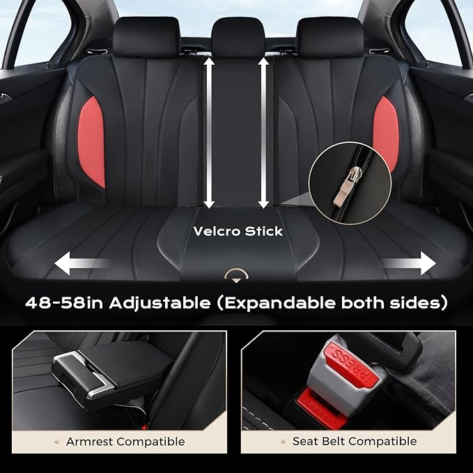 Coverado Seat Covers Full Set, Automotive Car Seat Protectors 5 Seats, Red Driver Protectors Universal Fit for SUVs, Trucks, Sedans,Car Accessories