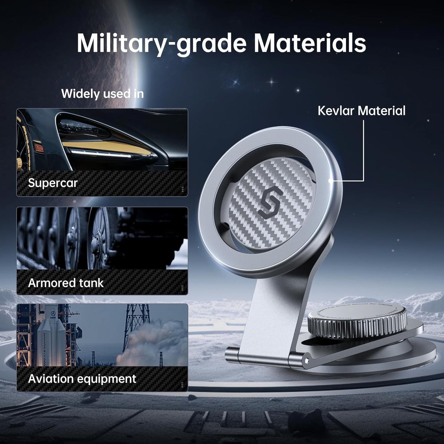 SYNCWIRE Fits MagSafe Car Mount for Universal Dashboard & Tesla Screen, Kevlar Silver Magnetic Phone Holder for Car, Super Stable Magnetic Car Phone Mount for iPhone 16 Pro Max 15 14 13 12&All Phones