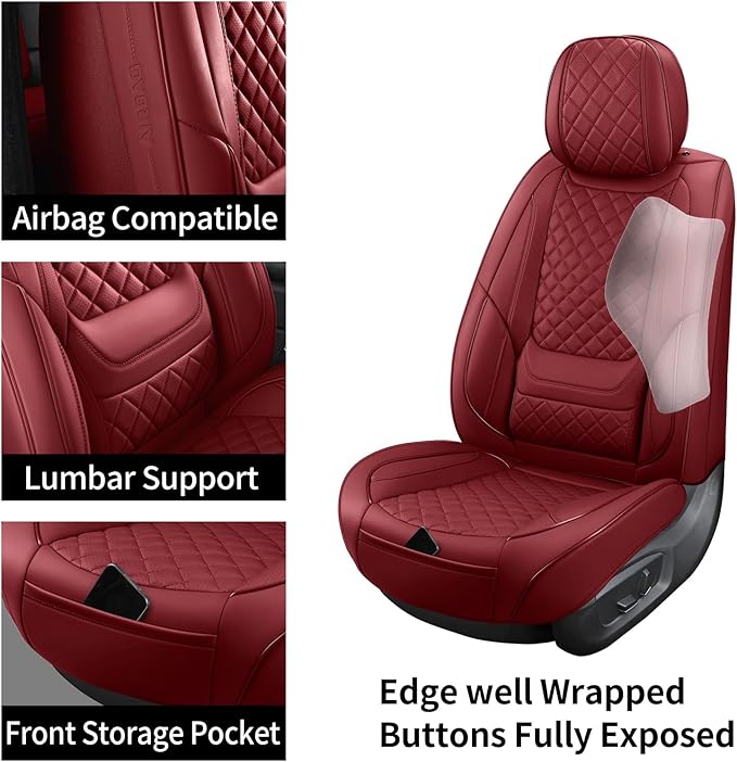 Front Seat Covers for Cars Breathable Leather Seat Covers Waterproof Seat Protectors Universal Fit for Most Automotive Cars SUV Trucks Van (Red, Front Pair)