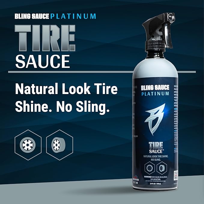 Bling Sauce Platinum Tire Sauce, Natural Look Tire Shine for Cars, Trucks, SUVs, 24oz.