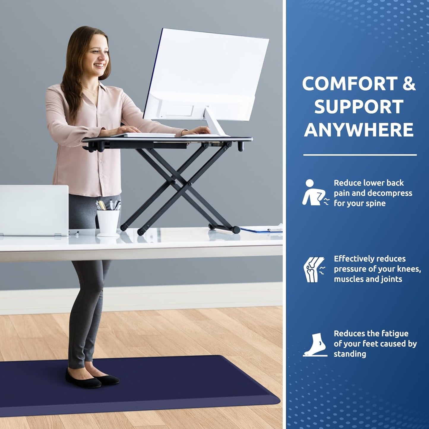 KitchenClouds Kitchen Mat Cushioned Anti Fatigue Rug 24"x70" Waterproof, Non Slip, Standing and Comfort Desk/Floor Mats for House Sink Office (Blue)