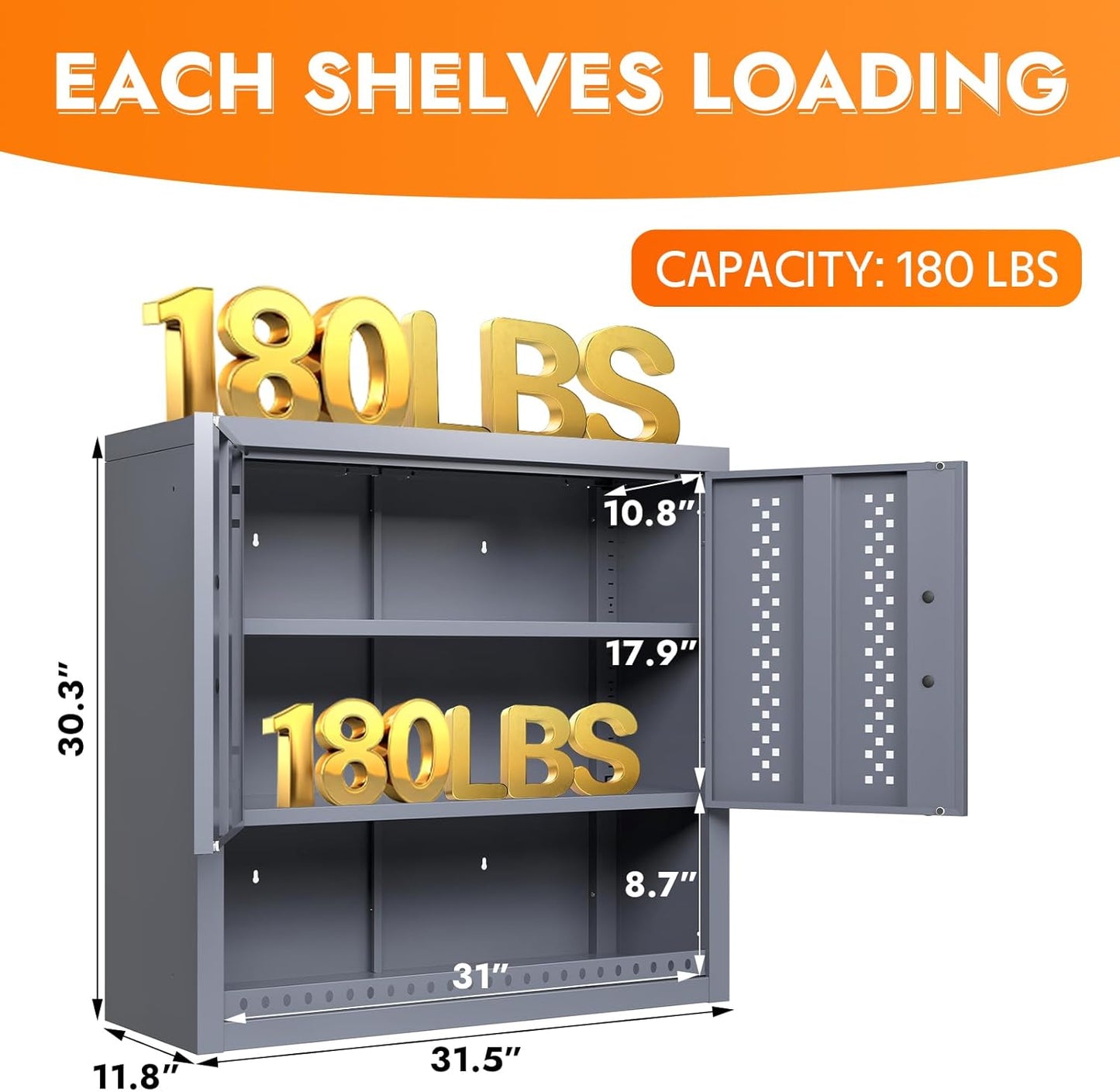 Metal Wall Storage Cabinet with Adjustable Shelf Steel Wall Mounted Garage Storage Cabinet with Doors for Basement Utility Room Warehouse Kitchen