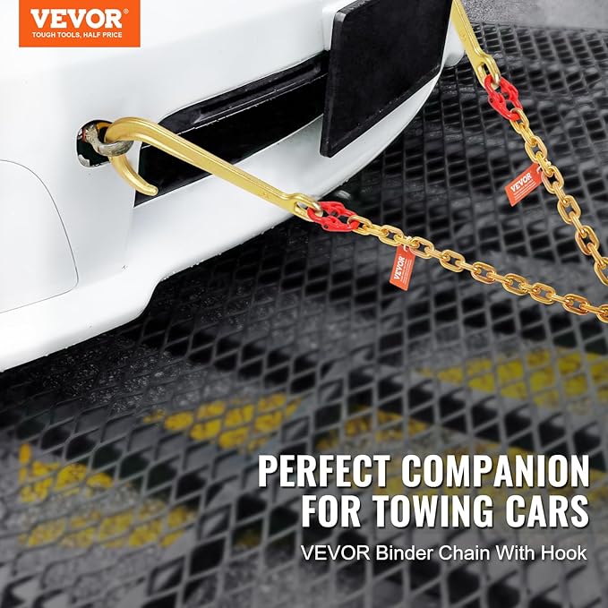 VEVOR G80 V Bridle Chain, 5/16" x 2' Towing Chain Bridle with 15" J Hooks and Grab Hooks, Heavy Duty Transport Tow Chain Bridle with 10800 lbs Safe Working Load for Flatbed Truck Wrecker Recovery