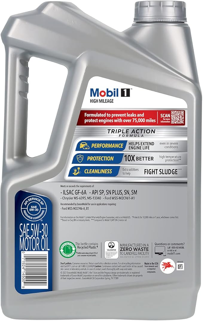 Mobil 1 High Mileage Full Synthetic Motor Oil 5W-30, 5 Quart