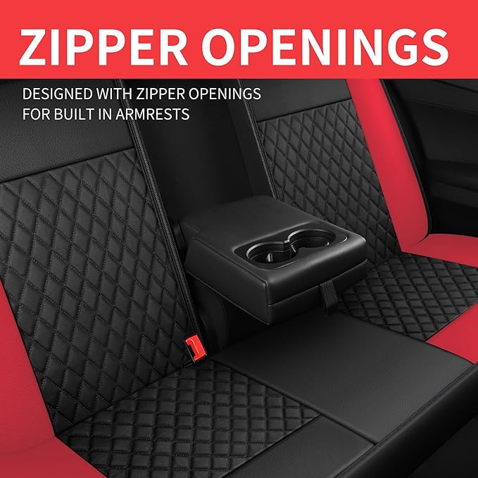 Red Car Seat Covers,Breathable and Waterproof Seat Cover Full Set,PU Premium Universal Fit Automotive Airbag Compatible for Cars Sedans SUVs Vans and Trucks(Full Seat,Black+Red,N1)