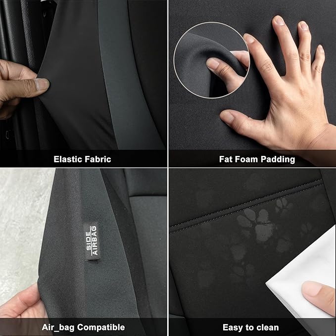 GIANT PANDA Neoprene Full Set Car Seat Covers, Leak-Proof & Waterproof Front&Rear/Back Car Seat Protector Fit 95% Cars Sedans SUV（Grey/Gary+Black）