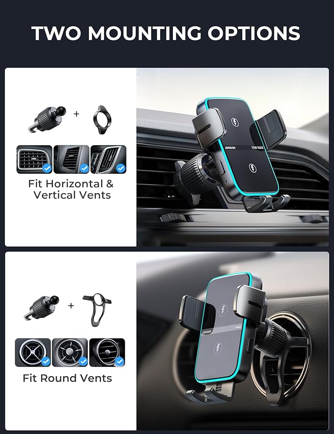 JOYROOM Wireless Car Charger Mount【Dual Coil】 Car Phone Holder Charger with Auto Smart Clamping Alignment for iPhone 16 Pro Max 15 14 13 12 11 Pro Max, Samsung Flip, Galaxy S24/S24/S22/21Ultra