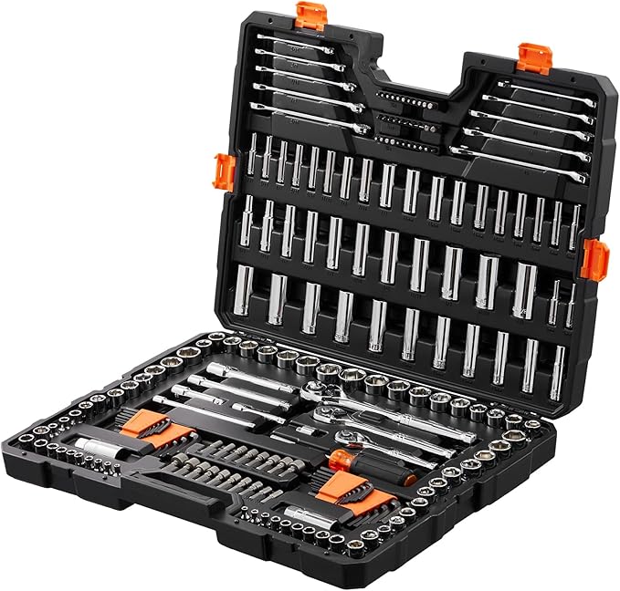 VEVOR Mechanics Tool Set, 1/4" & 3/8"& 1/2" Drive Deep and Standard Sockets, SAE/Metric 205 Pcs Mechanic Tool Kit with Bits, Combination Wrench, Hex Wrenches, Accessories, Storage Case