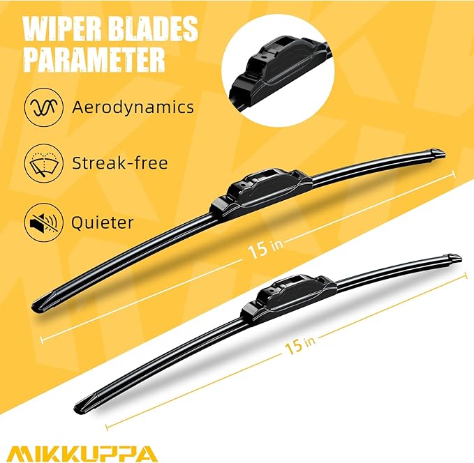 MIKKUPPA 15"+15" Windshield Wipers Blades Replacement for 2008-2018 Jeep Wrangler JK, 2007-2017 Jeep Wrangler, U/J Hook All Season Wiper Blades(Pack of 2)