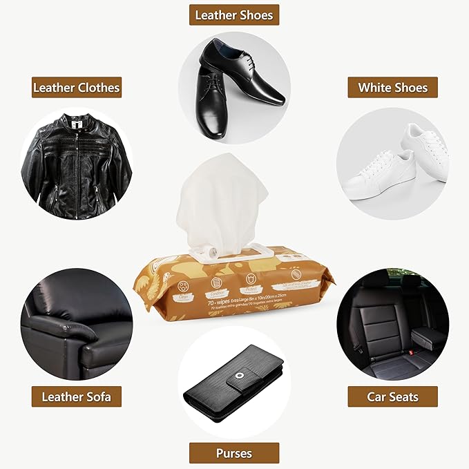 Air Jungles 3in1 Leather Cleaner Wipes 70 Count (Pack of 3), Extra Large 8" x 10" Size, Clean Condition Protect Wipes for Vinyl and Leather Apparel Furniture Auto Car Interior Shoes Boots Bags
