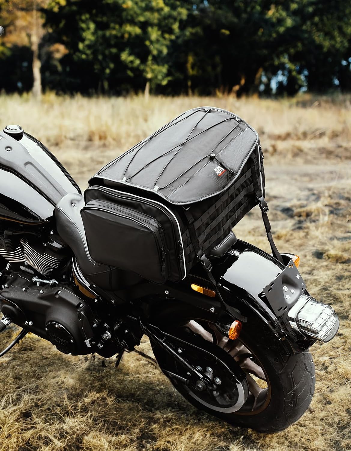 KEMIMOTO Motorcycle Tail Bag, Dual Use Motorcycle Rear Seat Bag with Waterproof Rain Cover, 50L Expandable Motorbike Helmet Bag Luggage Storage Backpack