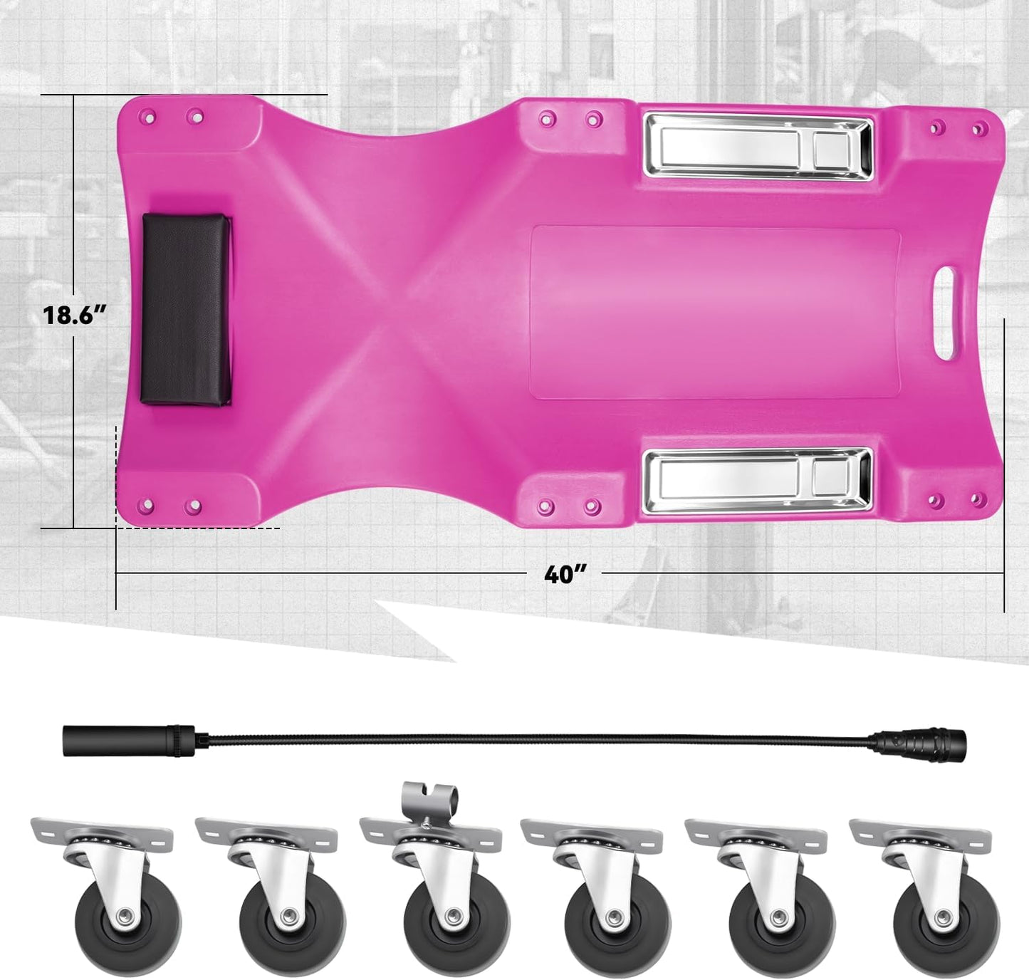 Auto Dynasty 40 Inches Mechanic Creeper, Automotive Garage Repair Low Profile Under Car Rolling Creeper with LED Light and Padded Headrest, Plastic, Purple