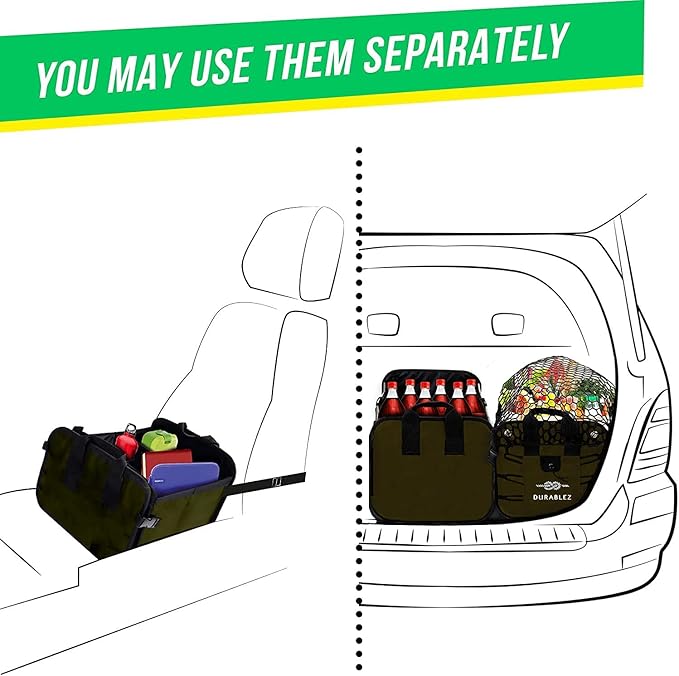 Extra Large Car Trunk Organizer for SUV - Trunk Storage - Modular Configurable Detachable Collapsible - Minivan Truck Sedan Van - 4 Compartment XXL, Green