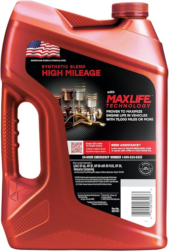 Valvoline High Mileage with MaxLife Technology 10W-30 Synthetic Blend Motor Oil 5 Quart