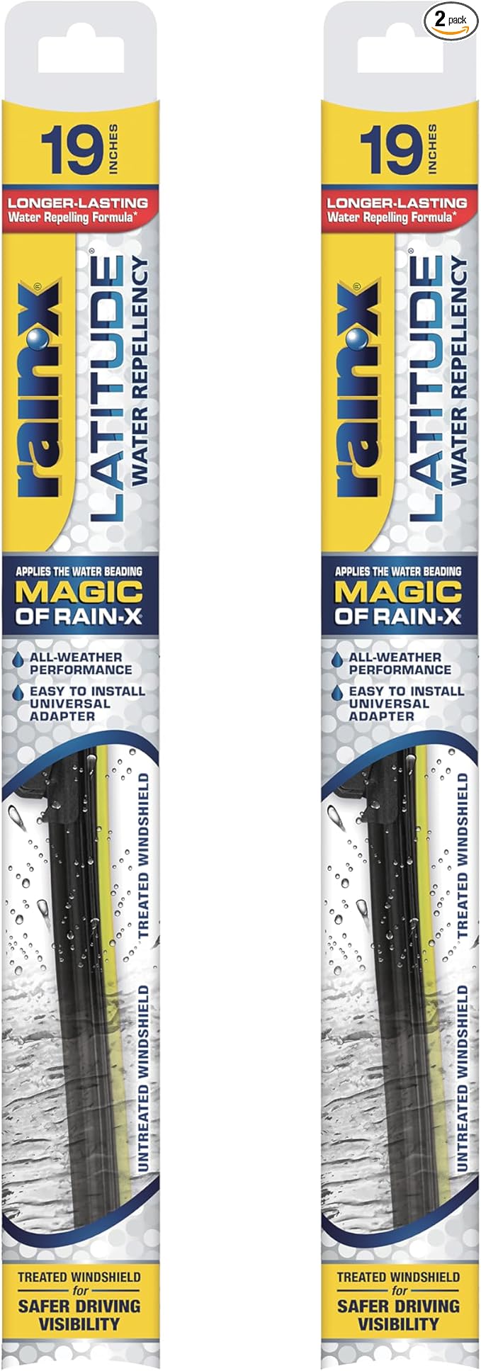 Rain-X 810169 Latitude 2-In-1 Water Repellent Wiper Blades, 19 Inch Windshield Wipers (Pack Of 2), Automotive Replacement Windshield Wiper Blades With Patented Rain-X Water Repellency Formula