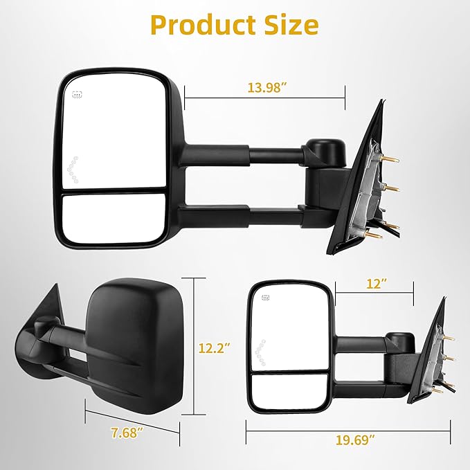 DWVO Towing Mirrors Compatible with 2015-2018 Sierra 2500 HD 3500 HD Tow Mirrors, 2014-2018 Silverado 1500, Heated LED Turn Signal Lights Power Telescoping Pair Set Black