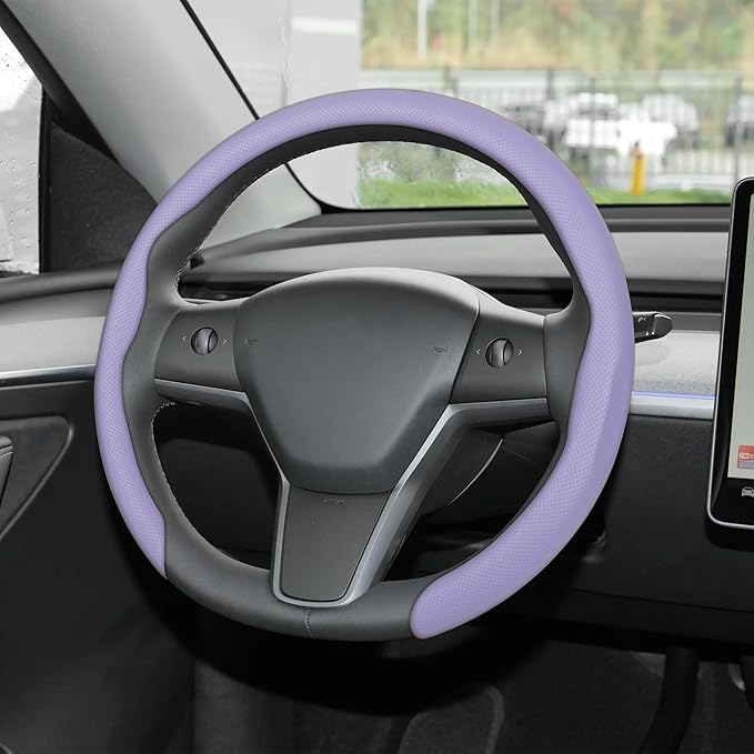 frani Leather Steering Wheel Cover, Universal 15 Inch Premium Non-Slip Steering Wheel Cover Light Purple