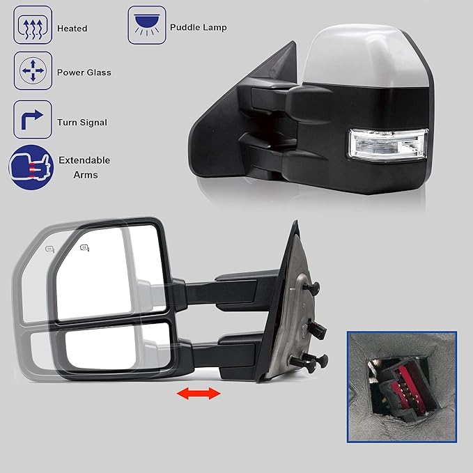 WLLW Upgrade style Towing Mirrors fit for 2004-2006 2007-2014 Ford F150 Pickup Power Heated Defrost Tow Mirrors with LED Turn Signal Puddle Light Chrome Cap