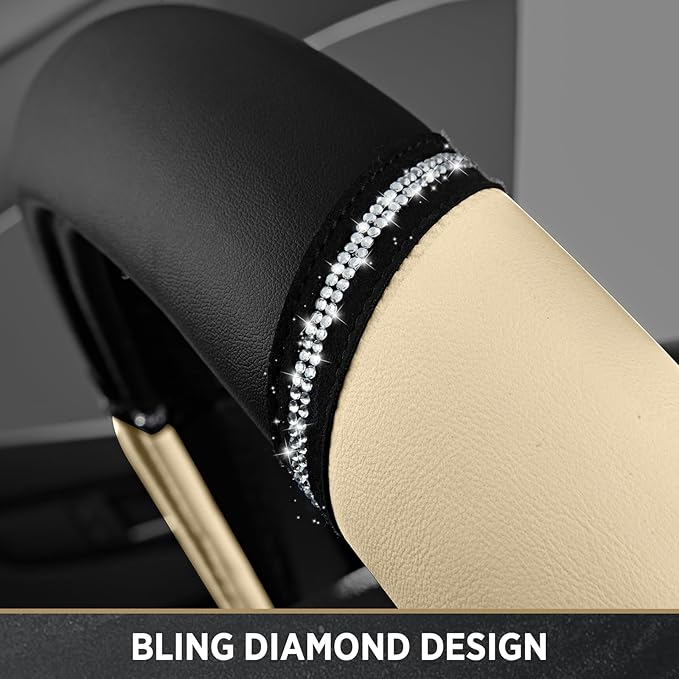 Road Comforts Leather Steering Wheel Cover - Made with PVC Leather - Anti-Slip, Universal Fit 14 1/2 inches to 15 inches - Milky White