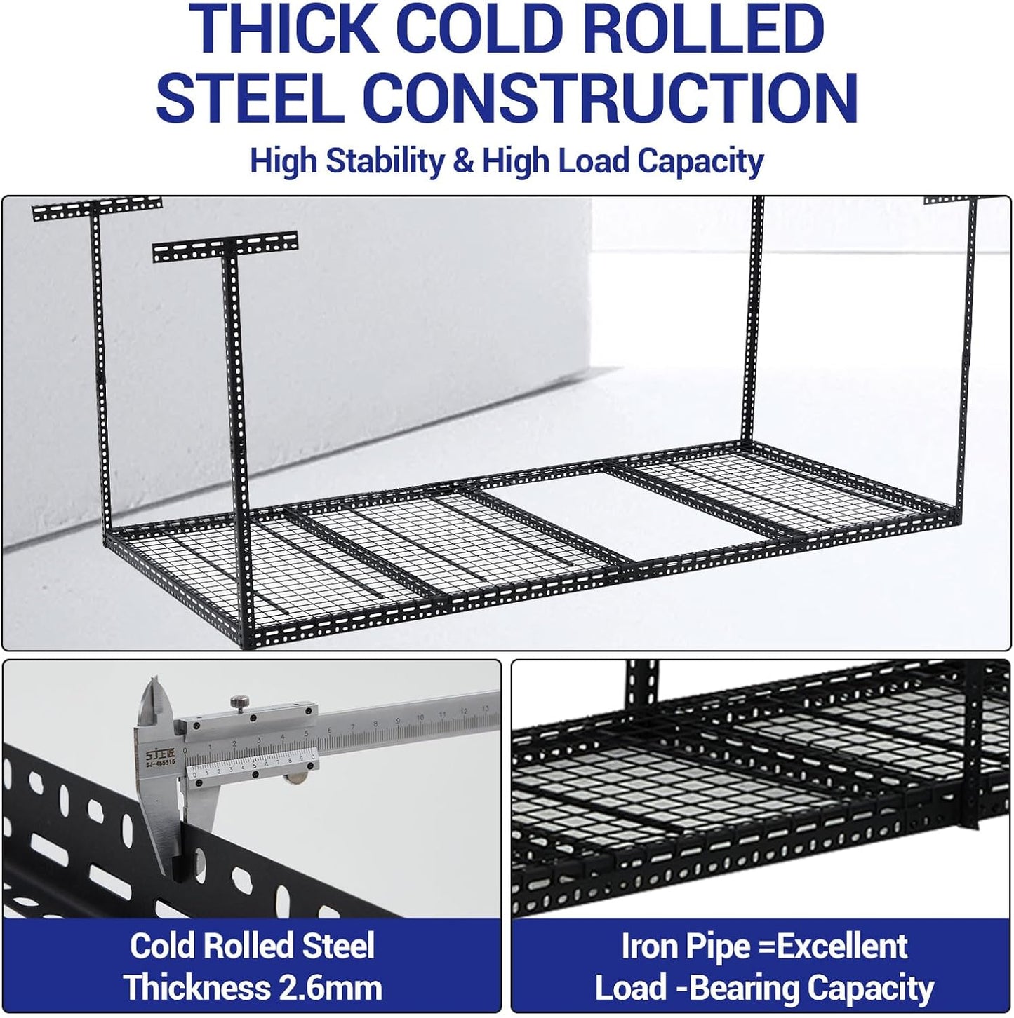 4x6 FT Overhead Garage Storage Rack, Steel Ceiling Storage Rack for Garage, Height Adjustable 22''-40", Heavy Duty 330 lbs Weight Capacity Storage Organizer System, for Basement Warehouse