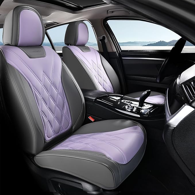 Coverado Car Seat Covers, Front Covers for Cars, Car Seat Cover Front Seats, Automotive Seat Cover, Waterproof, Leather Car Seat Cushion, Universal Interior Seat Protectors for Most Cars Gray-Pruple