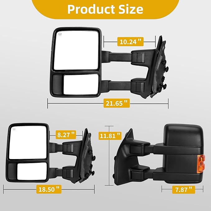 DWVO Side Towing Mirrors Compatible with 2008-2016 Ford F250 F350 F450 F550 Super Duty,Left Driver Mirror with Power Heated Manual Folding Turn Signal Black