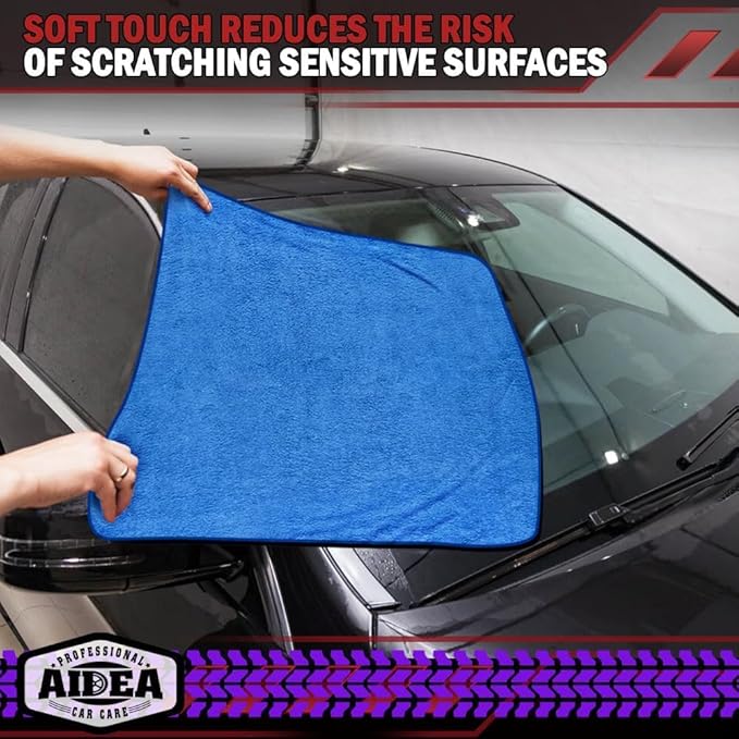 AIDEA Microfiber Towels for Cars-4PK, Large Professional Car Drying Towel, Scratch-Free & Absorbent Drying Towel for Cars, SUVs, RVs, Trucks, and Boats, 24inx 31in, Blue