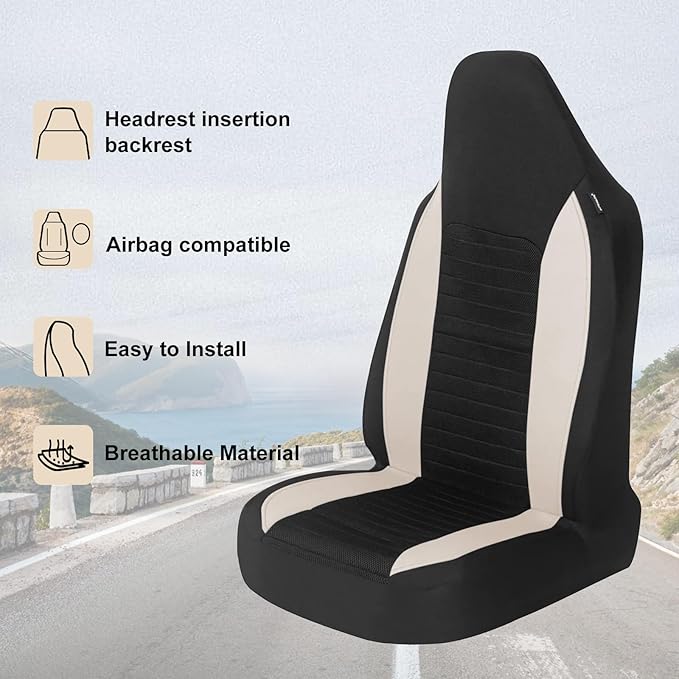 AUTOYOUTH Car Seat Covers - Bucket Seat Cover Seat Achieve The Perfect Combination of Style and Protection with Universal Fit Seat Covers for Sedan, Truck, SUV(Black Beige)…