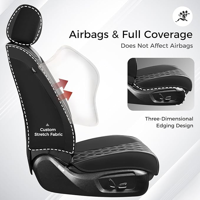 Huidasource Car Seat Covers Full Set, Nappa Leather Seat Covers, Front & Split Rear Bench Car Seat Cover, Zipper, Velcro Adjustable, Universal Fit for Most Cars, Vans, Trucks, SUVs (Full Set/Black)