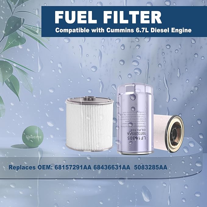 68157291AA 68436631AA 5083285AA Fuel Filter Water Separator and Oil Filter Set Replaces Compatible with Dodge Ram 2019 2020 2021 2022 6.7L for Cummins Diesel 2500 3500 4500 5500