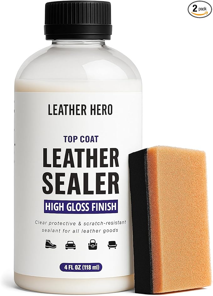 Leather Hero Top Coat – Leather Sealant & Protective Finish for Dye, Paint, Car Seats, Shoes & More – Scratch-Resistant Color Restorer with Applicator – 4oz (High Gloss Finish)