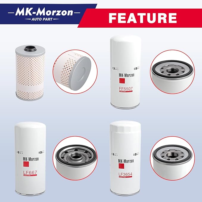 LF667(X2) LF3654 FF5507 FF5369 Fuel Oil Filter Kit Compatible with Volvo D12 D13 Oil Change Kit Replaces# 20972293 21707133 21707132