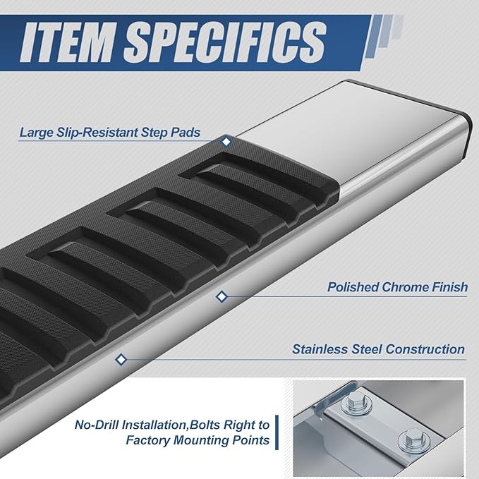 Auto Dynasty 6.75 Inches Running Boards Compatible with 2007-2019 Silverado Sierra 1500 2500HD 3500HD Regular Cab, Stainless Steel Chrome Polished Side Steps Nerf Bars