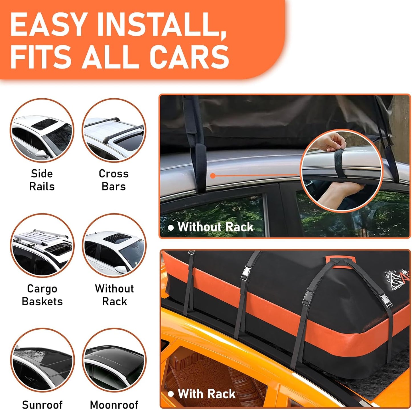Asinking Car Roof Bag Rooftop top Cargo Carrier Bag 21 Cubic feet Waterproof for All Cars with/Without Rack, Includes Anti-Slip Mat, 10 Reinforced Straps, 6 Door Hooks, Luggage Lock