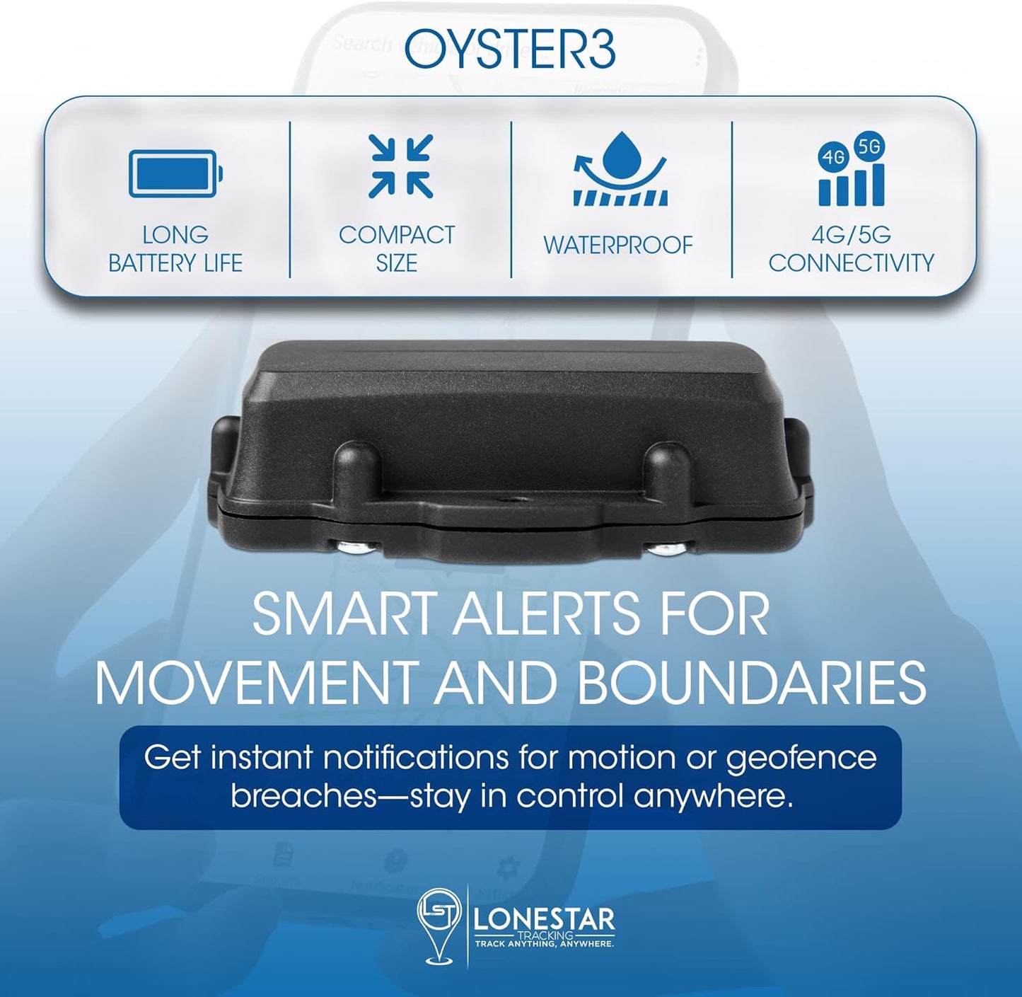 LoneStar Tracking Hidden GPS Tracker - Oyster3 4G/5G, Long Battery Life GPS Car Tracker, Vehicles, Trucks, Cars, Assets, Anti-Theft Security, Real-Time Satellite Tracking (Low Cost Subscription Plan)