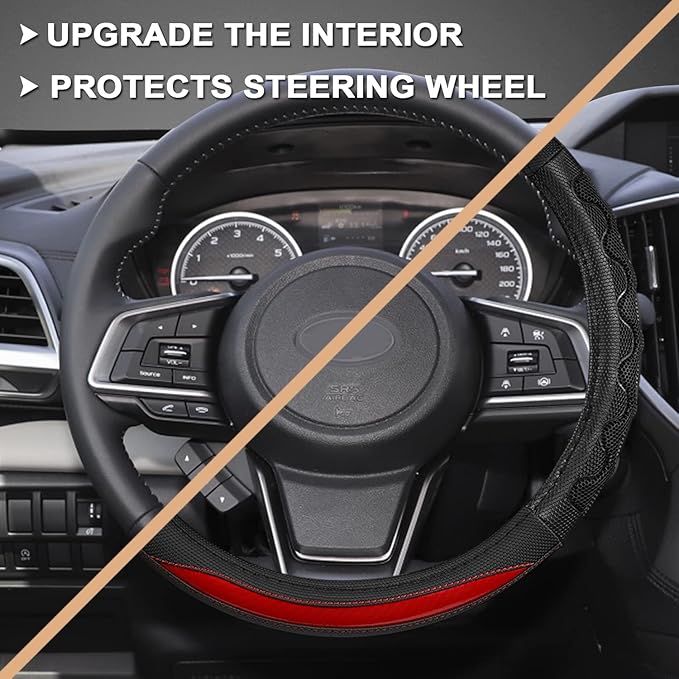 GIANT PANDA Steering Wheel Cover for Subaru Forester, Car Steering Wheel Cover for Subaru Outback and Crosstrek - Red